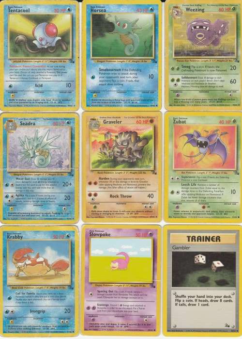 Pokemon FOSSIL Wizards Of The Coast 1999 - 9 Random Card Set 6