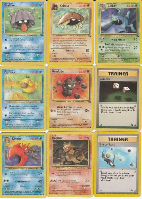 Pokemon FOSSIL Wizards Of The Coast 1999 - 9 Random Card Set 7