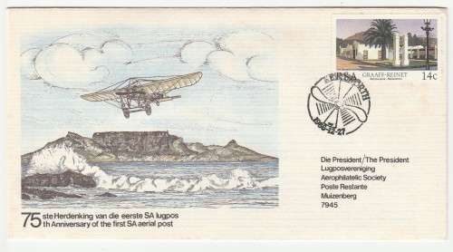 1986 RSA 75th Anniversary of the first SA aerial post Commemorative Cover Signed
