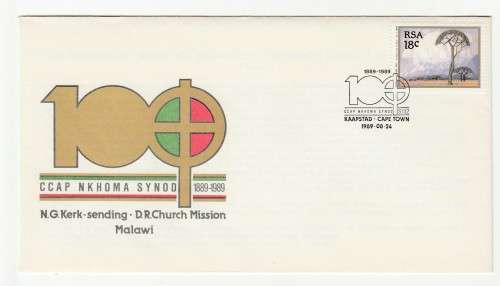 1989 RSA The Missionary Work of the Dutch Reformed Church in Malawi - 100 Years Commemorative Cover