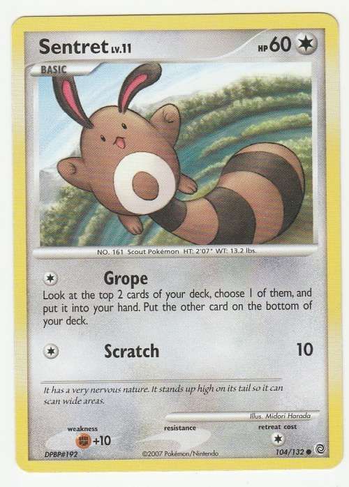 Pokemon 2007 - Gen IV Diamonds and Pearl Series Secret Wonders Sentret - 104/132 - Common