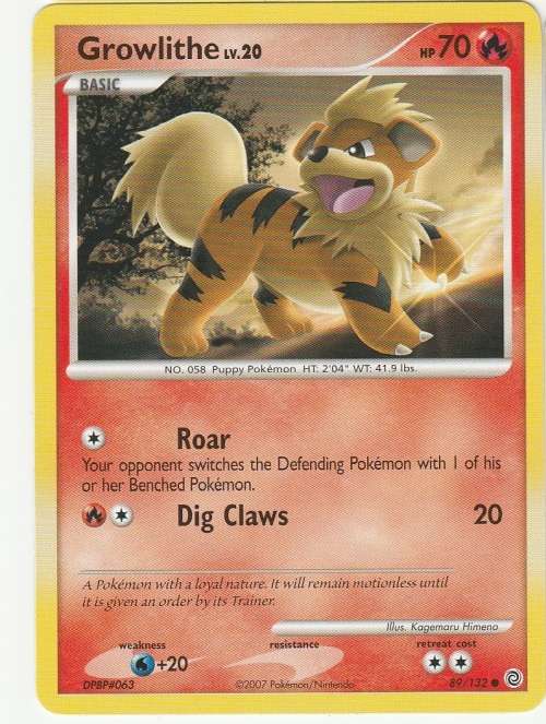 Pokemon 2007 - Gen IV Diamonds and Pearl Series Secret Wonders Growlithe 89/132 - Common