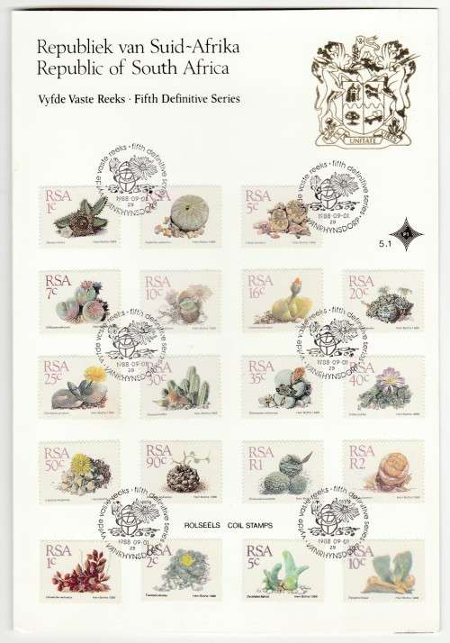 1988 RSA Succulents 5th Definitive Series FDC 5.1 and Booklet