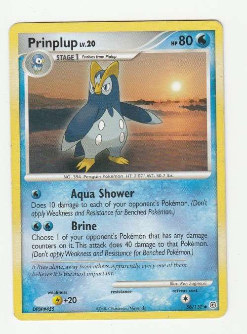 2007 Pokemon/Nintendo - Gen IV Diamond and Pearl - Prinplup 58/130 - Uncommon