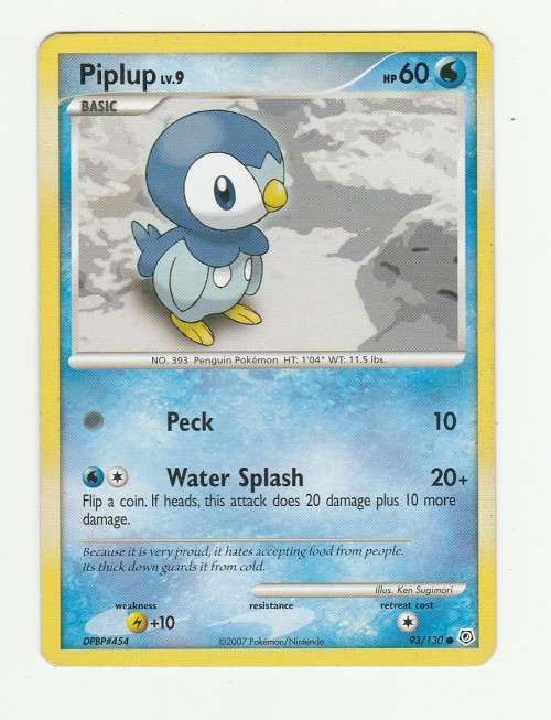 2007 Pokemon/Nintendo - Gen IV Diamond and Pearl - Piplup 93/130 - Common