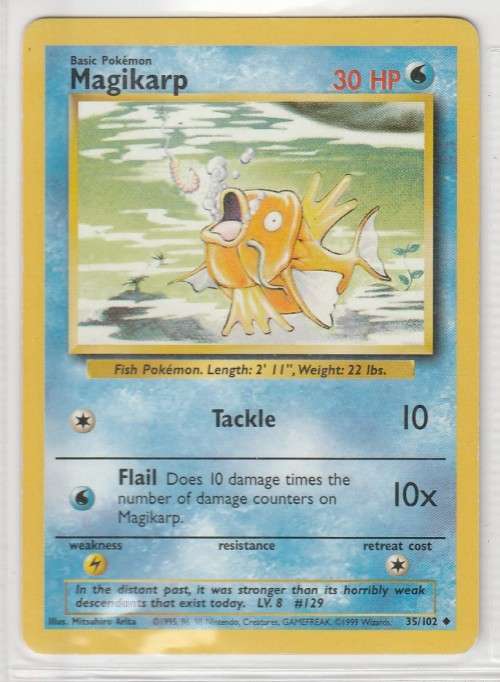 1995, 96, 98 Nintendo Creatures GAMEFREAK Pokemon - Gen I Base Set - Magikarp 35/102 - Uncommon