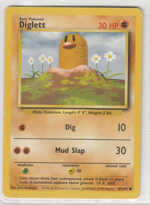 1995, 96, 98 Nintendo Creatures GAMEFREAK Pokemon - Gen I Base Set - Diglett 47/102 - Common