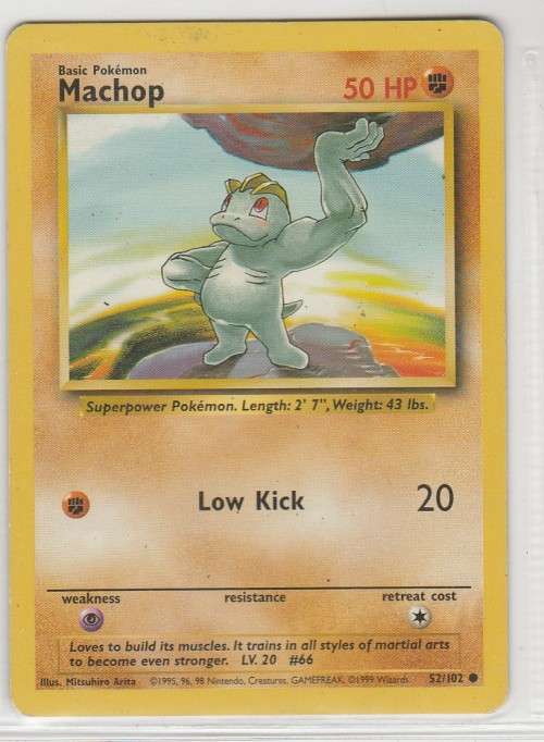1995, 96, 98 Nintendo Creatures GAMEFREAK Pokemon - Gen I Base Set - Machop 52/102 - Common