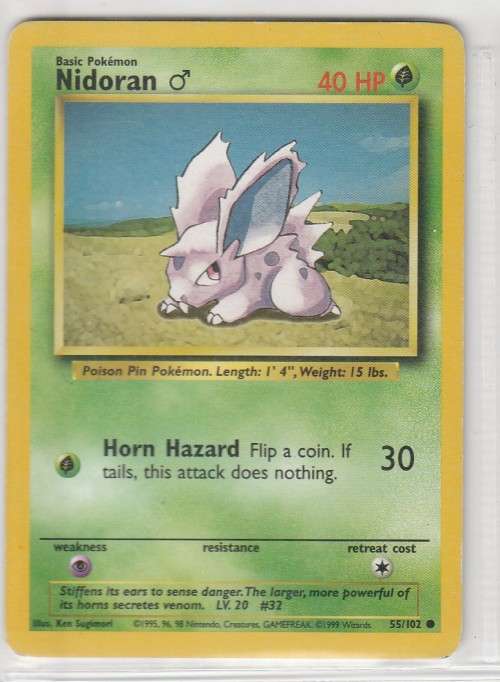 1995, 96, 98 Nintendo Creatures GAMEFREAK Pokemon - Gen I Base Set - Nidoran 55/102 - Common