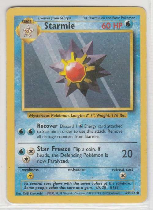 1995, 96, 98 Nintendo Creatures GAMEFREAK Pokemon - Gen I Base Set - Starmie 64/102 - Common
