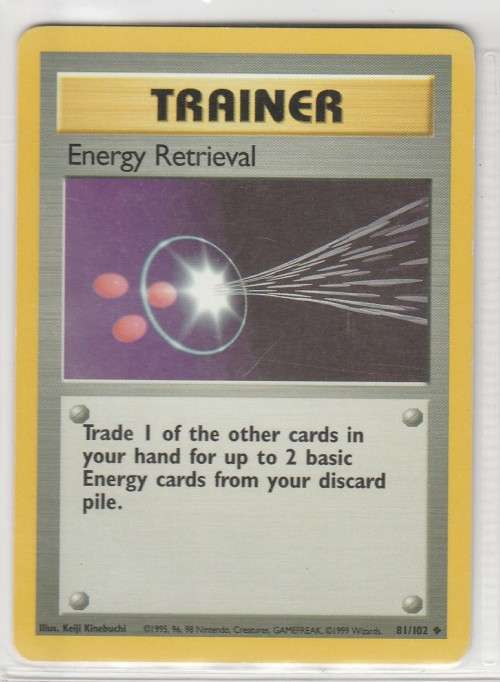 1995, 96, 98 Nintendo Creatures GAMEFREAK Pokemon - Gen I Base Set - Trainer Energy Retrieval 81/102