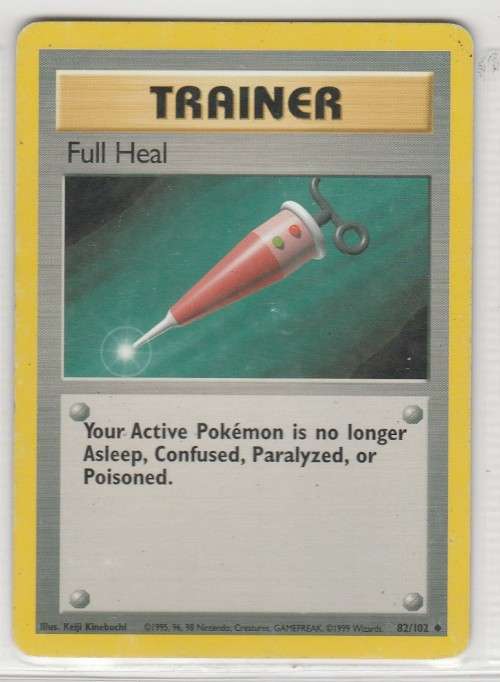 1995, 96, 98 Nintendo Creatures GAMEFREAK Pokemon - Gen I Base Set - Trainer Full Heal 82/102 - UC