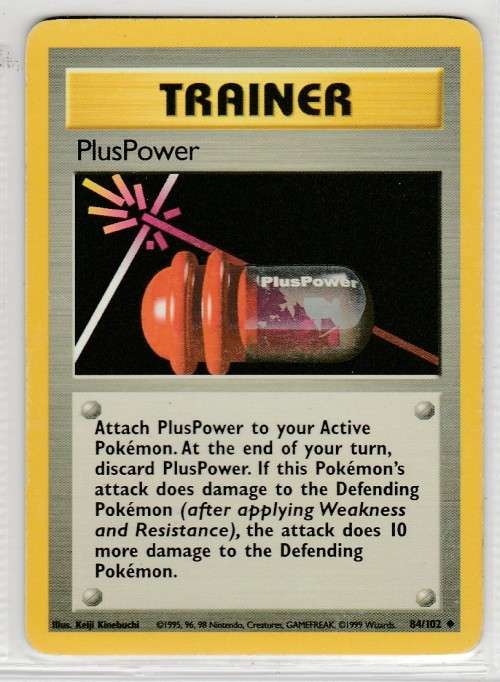 1995, 96, 98 Nintendo Creatures GAMEFREAK Pokemon - Gen I Base Set - Trainer PlusPower 84/102 - Unco