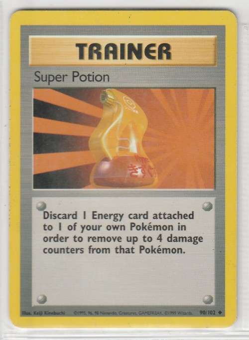 1995, 96, 98 Nintendo Creatures GAMEFREAK Pokemon - Gen I Base Set - Trainer Super Potion 90/102