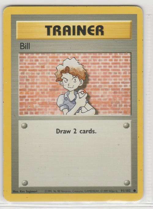 1995, 96, 98 Nintendo Creatures GAMEFREAK Pokemon - Gen I Base Set - Trainer Bill 91/102 - Common