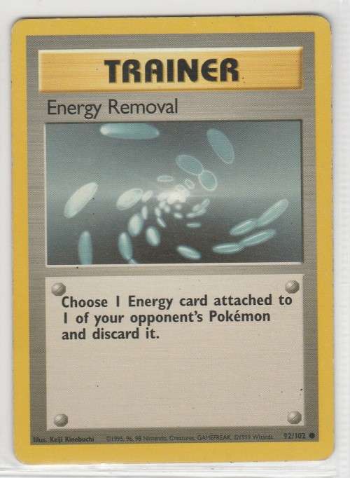 1995, 96, 98 Nintendo Creatures GAMEFREAK Pokemon - Gen I Base Set - Trainer Energy Removal 92/102 -