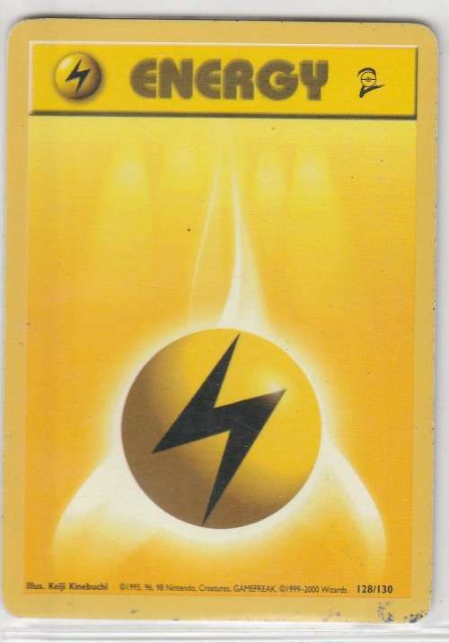 1995, 96, 98 Nintendo Creatures GAMEFREAK/Pokemon - Gen I Base Set 2 - Lightning Energy 128/130