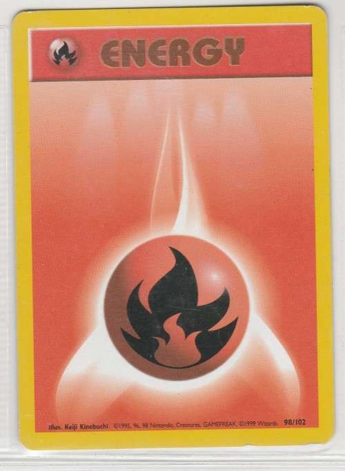 1995, 96, 98 Nintendo Creatures GAMEFREAK Pokemon - Gen I Base Set - Fire Energy 98/102