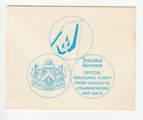1977 Transkei Umtata-Johannesburg Transkei Airways Flight Collectors Sheet 1.3a