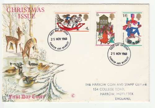 1968 Harrow and Wembley GB Christmas Issue FDC
