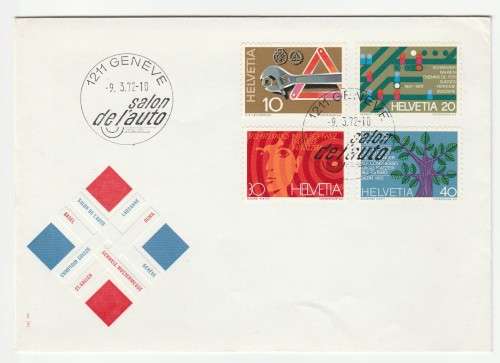1972 Switzerland Salon Del`auto 9.3.73 FDC Geneve / Schweizer Bahnen, Radio, Congress