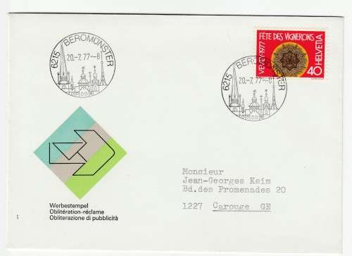 1977 Switzerland Werbestempel 7.7.77 FDC *Beromunster / Fete Des Vignerons