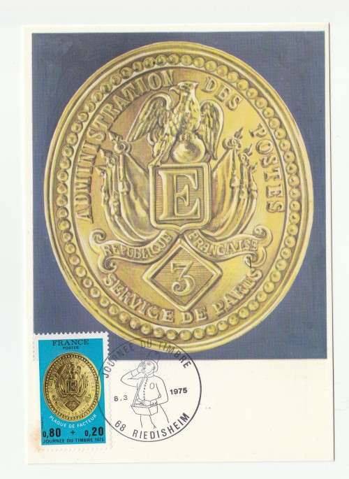 1975 France 08/03/75 Journee du Timbre 1975 Plaque de facteur de Paris sous la lleme Republique FDC