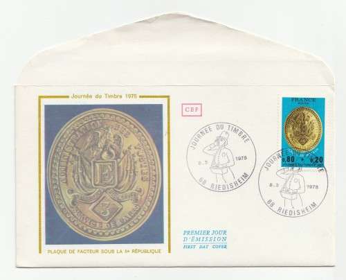 1975 France 08/03/75 Journee du Timbre 1975 Plaque de facteur de Paris sous la lleme Republique FDC