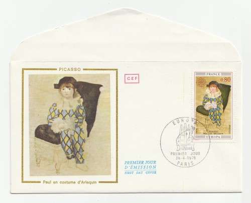 1975 France 26/04/75 Picasso Paul en costume d`Arlequin FDC and Maxicard Set