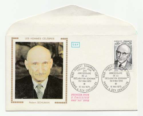 1975 France 10/05/75 Les Hommes Celebres Robert Schuman FDC and Maxicard Set