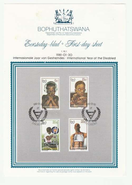 1980 Bophuthatswana International Year of the Disabled First-Day Sheet 1.16.1