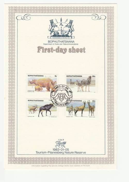 1983 Bophuthatswana Tourism-Pilanesberg Nature Reserve First-Day Sheet 1.24.9 and Control Blocks Set