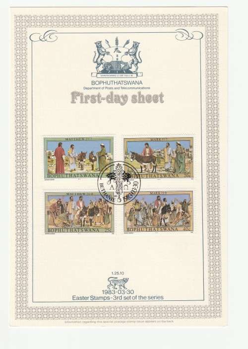 1983 Bophuthatswana Easter Stamps-3rd set of the series First-Day Sheet 1.25.10