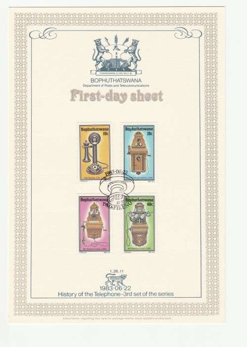 1983 Bophuthatswana History of the Telephone-3rd set of the series First-Day Sheet 1.26.11