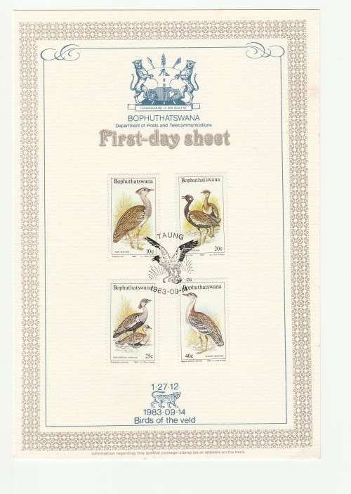 1983 Bophuthatswana Birds of the Veld First-Day Sheet 1.27.12