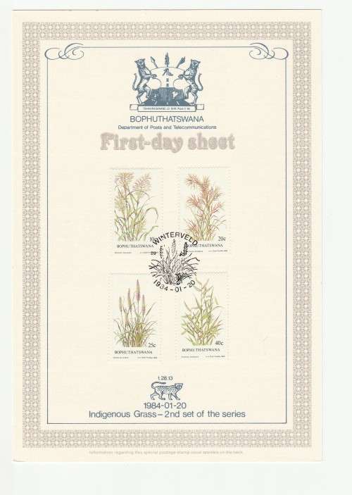 1984 Bophuthatswana Indigenous Grass 2nd Set of the Series First-Day Sheet 1.28.13