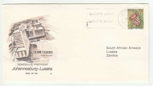 1980 RSA SAA JHB - Lusaka SA 062 First Flight Commemorative Cover 30