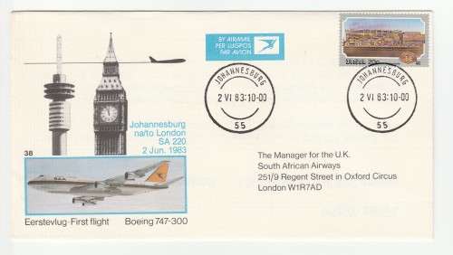 1983 RSA SAA JHB-London SA 220 First Flight Commemorative Cover 38