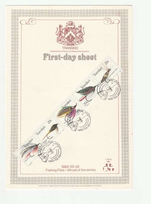 1983 Transkei Fishing Flies - 4th set of the series First-day Sheet 1.29.9 Starting White Marabou
