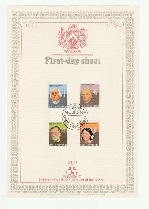 1983 Transkei Heroes of medicine - 2nd set of the series First-day Sheet 1.31.11
