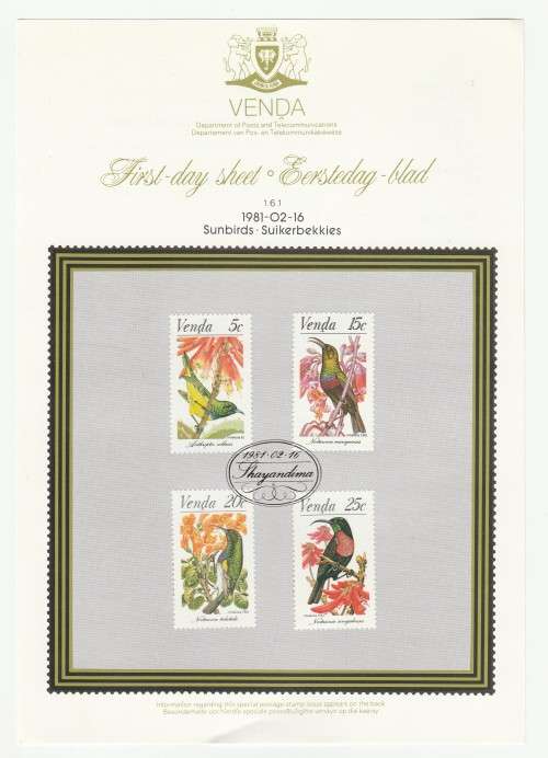 1981 Venda Sunbirds First-day Sheet 1.6.1