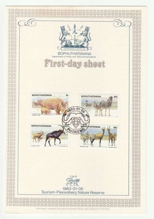 1983 Bophuthatswana Tourism-Pilanesberg Nature Reserve First-Day Sheet 1.24.9