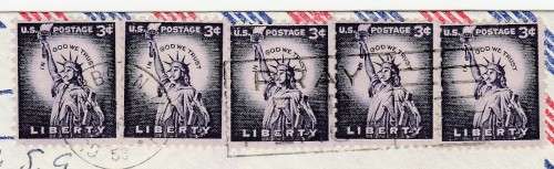 1954 USA 3c Purple Liberty Postage Stamp on Airmail Cover *1958 Dearborn cancellation
