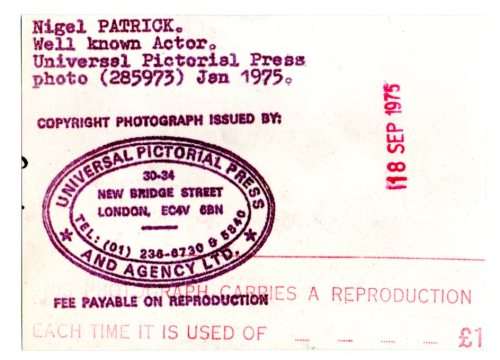 Universal Pictorial Press Photograph Newspaper Archive - Nigel Patrick - Jan 1975