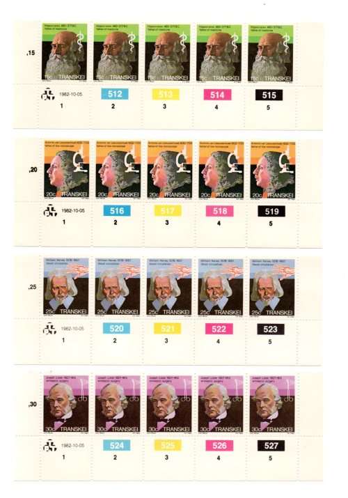 Transkei  1982/10/05 Heroes of Medicine Control Block Set
