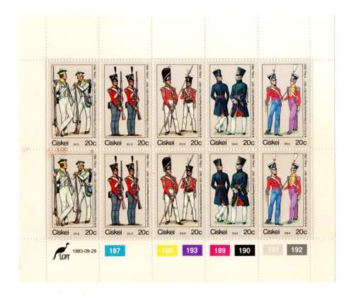 Ciskei 1983/09/28 Military Uniforms Control Block Sheet