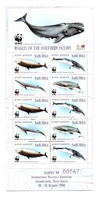 RSA 1998/09/28 WWF Whales of the Southern Oceans Airmail Postcard Booklet # 000671/10 000