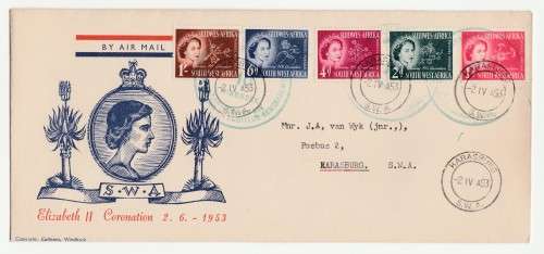 1953 South-West Africa Elizabeth II Coronation 2.6.1953 FDC