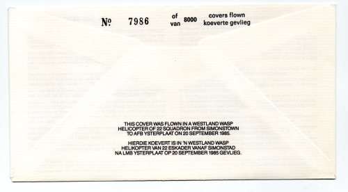 1985 RSA SA Air Force (SAAF) 21st Anniversary of the Wasp Helicopter # 7986/8 000 Commemorative Cove