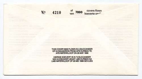 1986 RSA SA Air Force (SAAF) 21st Anniversary of the Buccaneer # 4210 /7 000 Commemorative Cover # 2